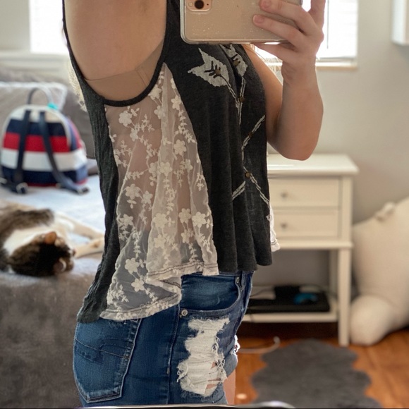 Papaya Mesh Embroidered Sides Arrow Tank Top - Picture 2 of 7